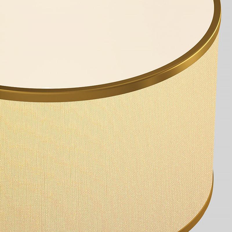 Mid-Century Brass Geometric Three-Column Table Lamp Linen Drum Shade E26 E27