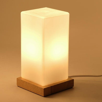 Nordic Cube Wood Frosted Glass Table Lamp Touch Remote Three Colour Temps G9 USB