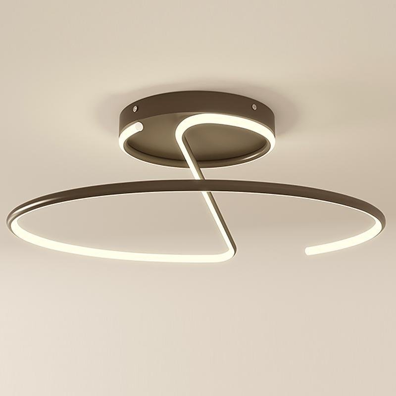 Wire-Inspired Circular LED Semi-Flush Mount Ceiling Light Modern Aluminum Acrylic White Black Dimmable 16 Inch