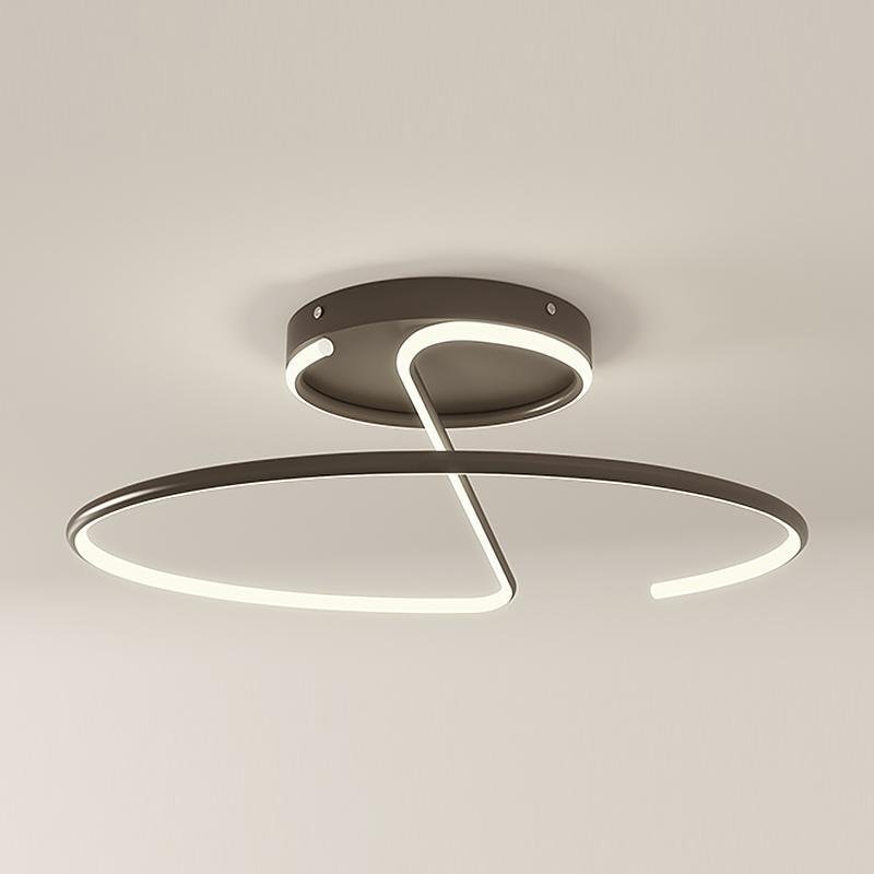 Wire-Inspired Circular LED Semi-Flush Mount Ceiling Light Modern Aluminum Acrylic White Black Dimmable 16 Inch