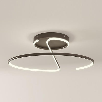 Wire-Inspired Circular LED Semi-Flush Mount Ceiling Light Modern Aluminum Acrylic White Black Dimmable 16 Inch