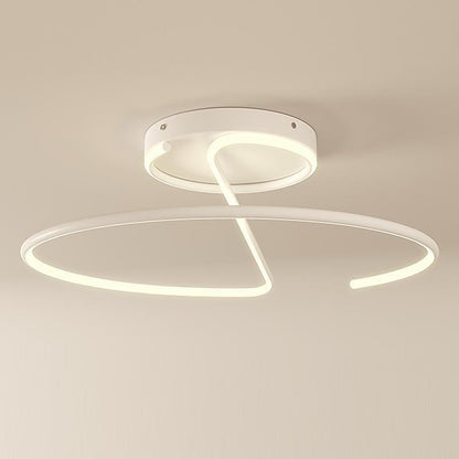 Wire-Inspired Circular LED Semi-Flush Mount Ceiling Light Modern Aluminum Acrylic White Black Dimmable 16 Inch