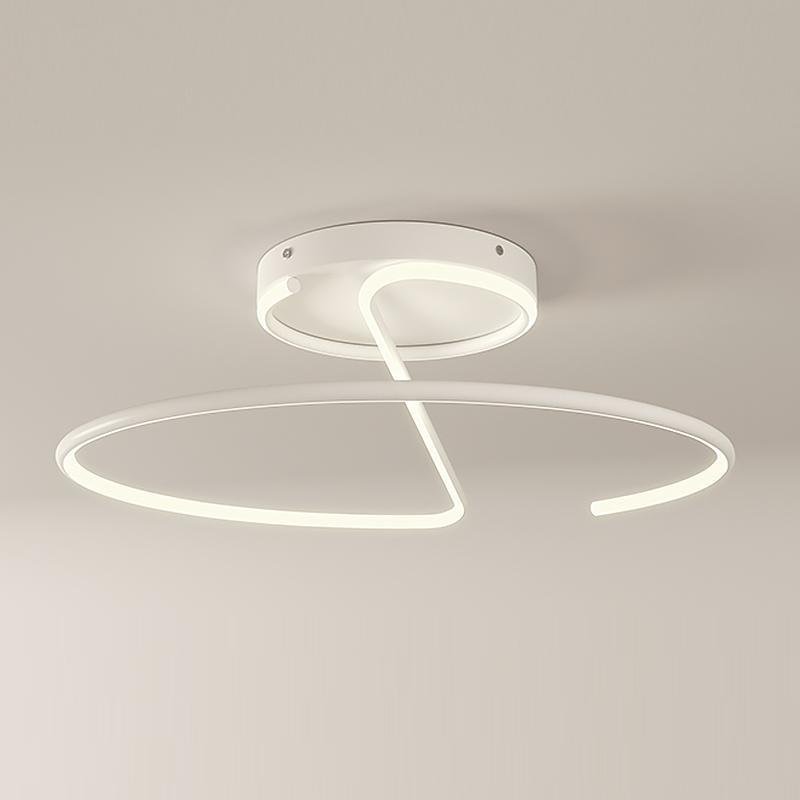 Wire-Inspired Circular LED Semi-Flush Mount Ceiling Light Modern Aluminum Acrylic White Black Dimmable 16 Inch