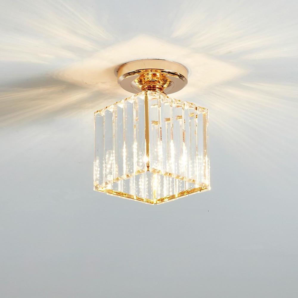 Crystal Semi-Flush Mount Ceiling Light — Nordic Modern Industrial Gold Black Round Square E26 E27 5 Inch