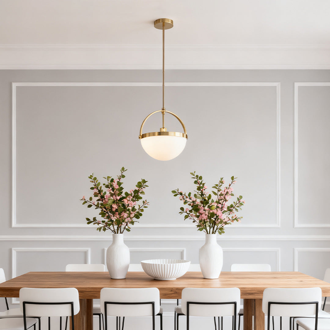 Gold White Pendant Light American Vintage Frosted Glass Globe Gold Copper E26 Dining Room Kitchen Island 13 Inch