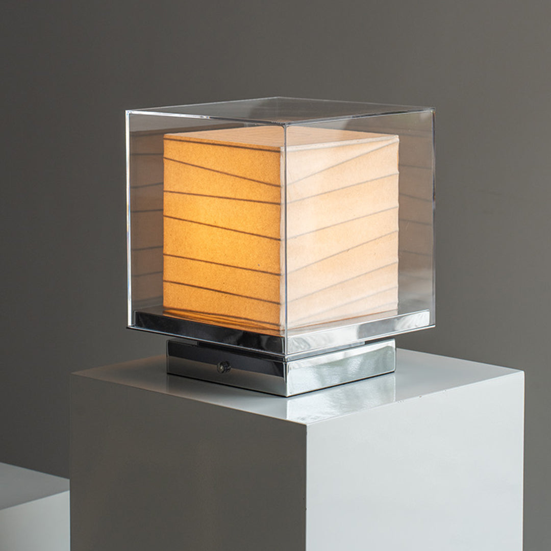 Japanese Cotton Paper Table Lamp Wabi-Sabi Zen Chrome Frame Acrylic Diffuser Warm LED 5W 9.65 Inch