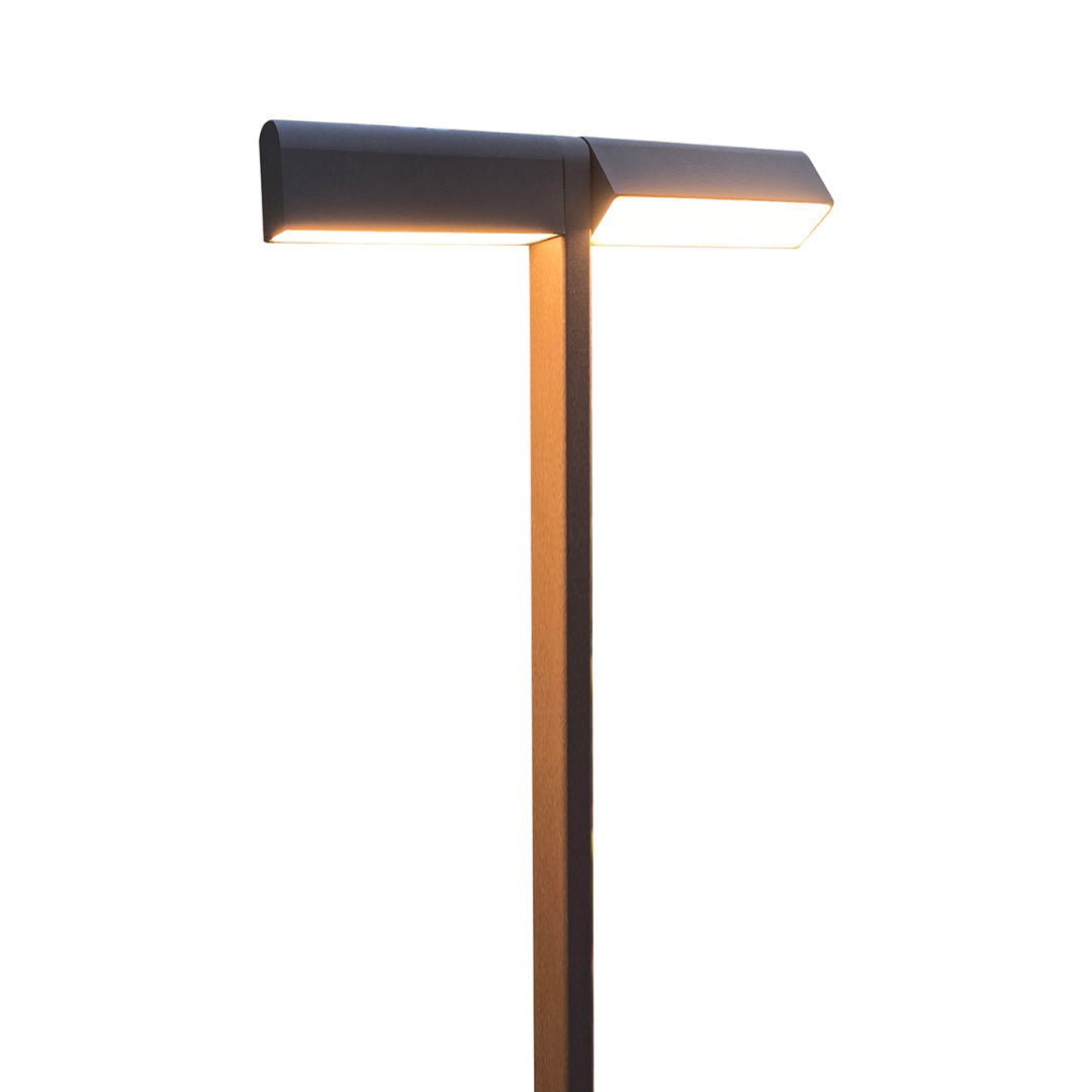 Modern Outdoor LED Pathway Light Dual Head Aluminum Gray Black 19.8 27.7 Inch
