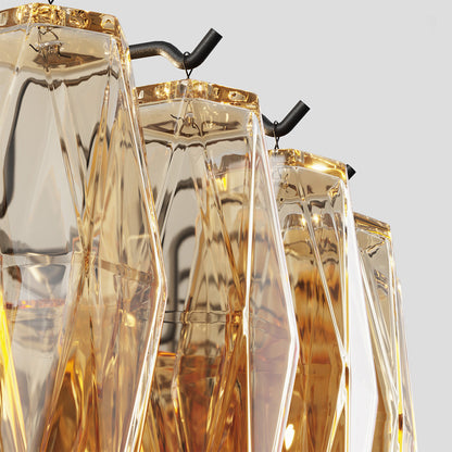 Grand-Scale Iron Frame Chandelier with Cascading Glass Drops