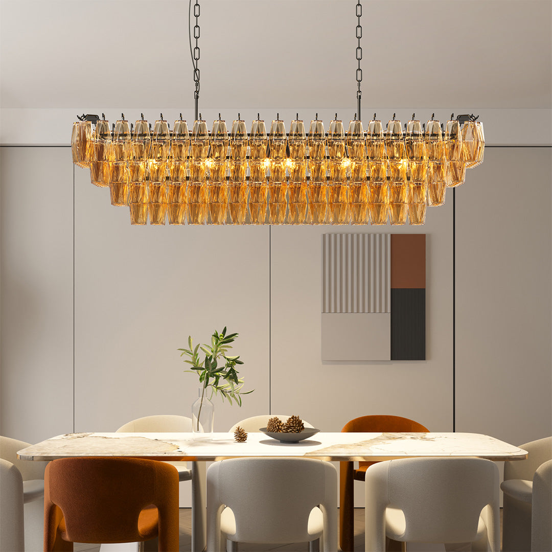 Grand-Scale Iron Frame Chandelier with Cascading Glass Drops