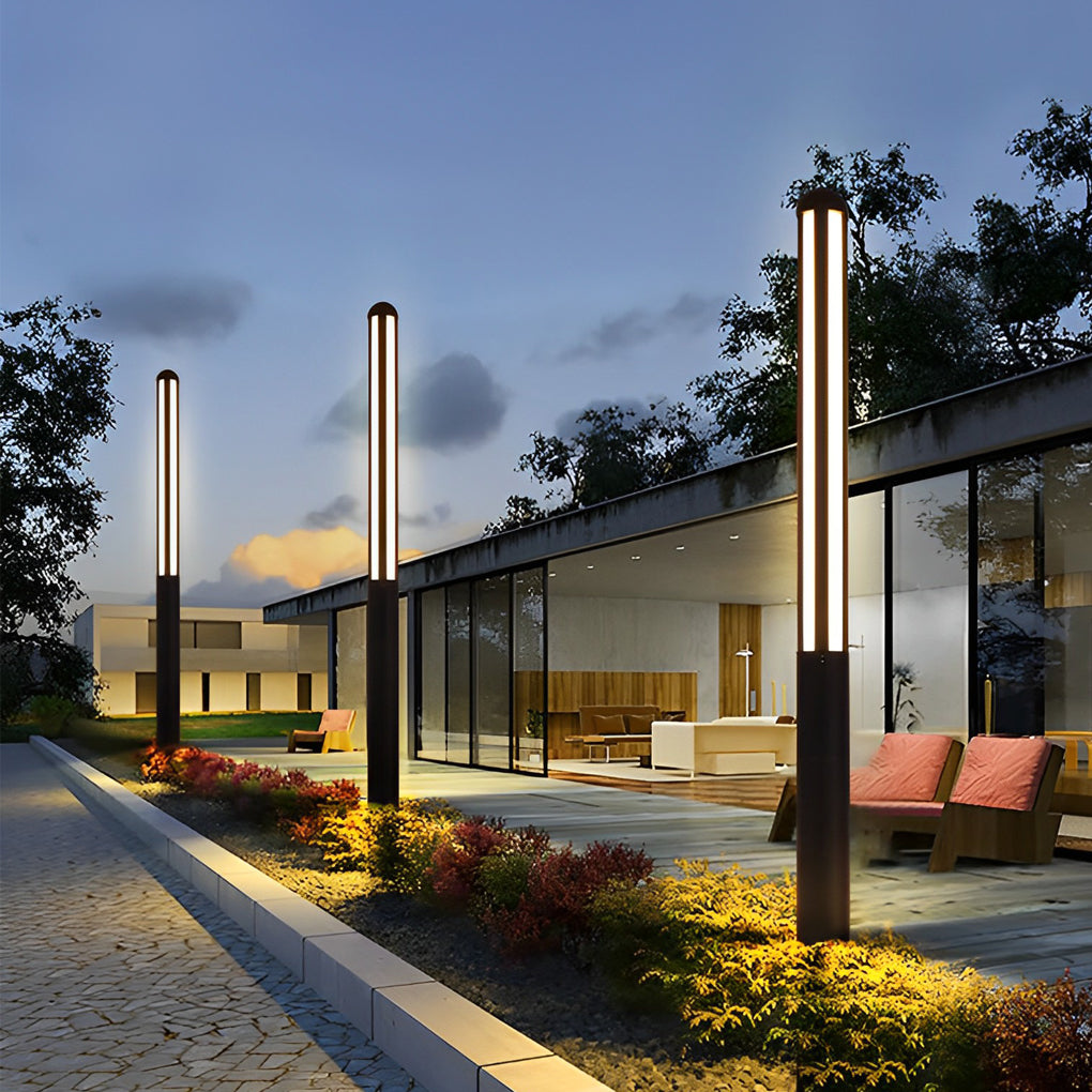 Tall Outdoor LED Bollard Light Slender Cylindrical Aluminum Black IP65 4 Heights