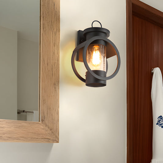 Vintage Outdoor Wall Sconce Cast Iron Raindrop Glass Edison LED E27 3000K American Farmhouse Black