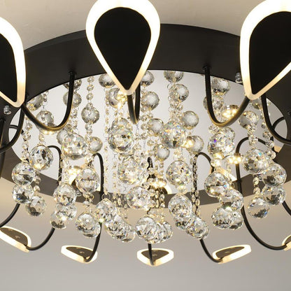 Flower-Shaped Crystal Semi-Flush Mount Ceiling Light — Modern Metal Acrylic Crystal LED White Black Dimmable 39 Inch