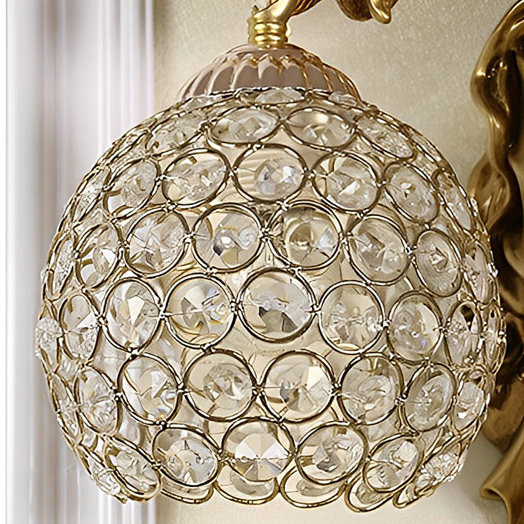 Angel Figure Resin Crystal Globe Wall Sconce E27 12W 3000K European Retro Gold Left Right Indoor
