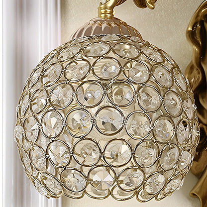 Angel Figure Resin Crystal Globe Wall Sconce E27 12W 3000K European Retro Gold Left Right Indoor