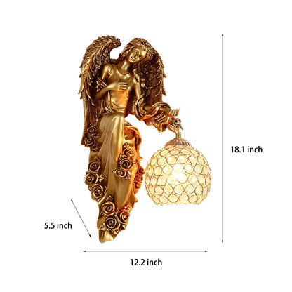 Angel Figure Resin Crystal Globe Wall Sconce E27 12W 3000K European Retro Gold Left Right Indoor
