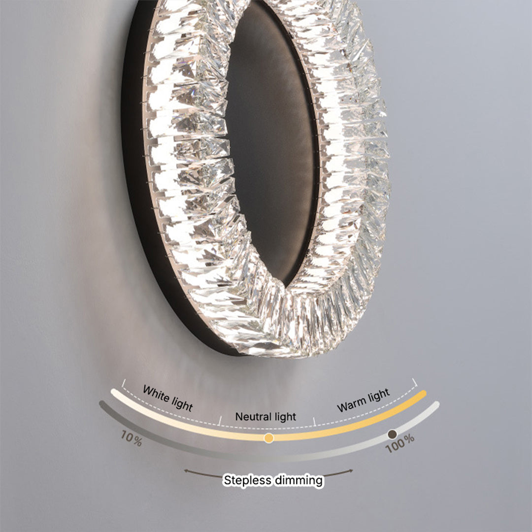 Black Crystal Halo Flush Mount Round Remote Dimming Three Sizes