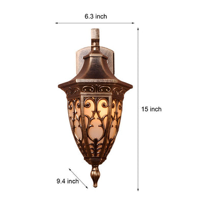 Antique Art Deco Outdoor Wall Lantern Bronze Floral Glass E27 IP54 Courtyard