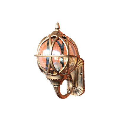 European Globe Outdoor Wall Sconce Cast Aluminum Amber Glass IP55 E27 Black Bronze 3 Sizes