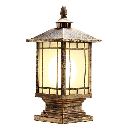 Retro Die-Cast Aluminum Frosted Glass Outdoor Pillar Light Black or Bronze 3 Grid Styles IP55 Hardwired E27