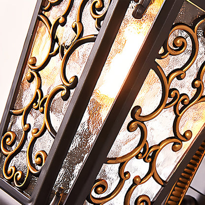 Antique European Lantern Outdoor Wall Sconce Ornate Aluminum Glass Polished Black IP55 490LM 3000K Garden Gate