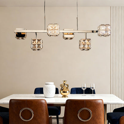 Crystal Chandelier Carbon Steel Champagne Gold Modern Cube Geometric LED Tri-Color Radial Arm Multi-Head