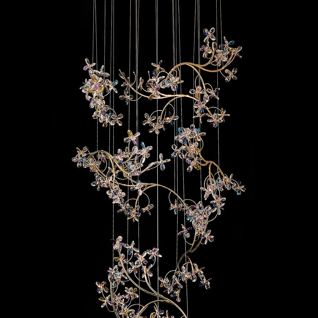 Crystal Ring Staircase Chandelier Colorful LED Chrome 90W 3000K 4000K 6000K