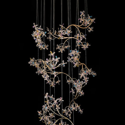 Crystal Ring Staircase Chandelier Colorful LED Chrome 90W 3000K 4000K 6000K