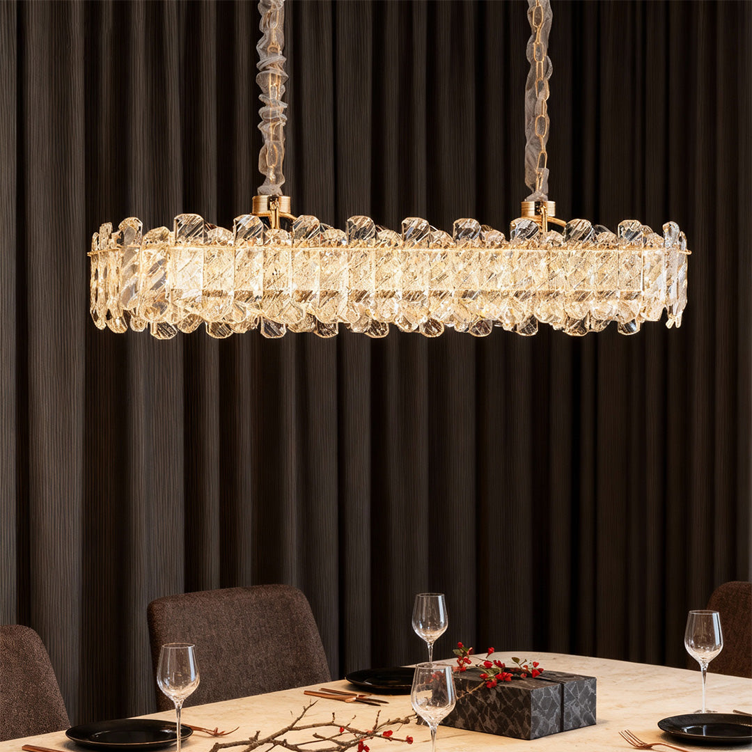 Nordic Chandelier Carbon Steel Champagne Gold Dual-Color LED Crystal Drum Single Double Layer Long Hanging Luxury