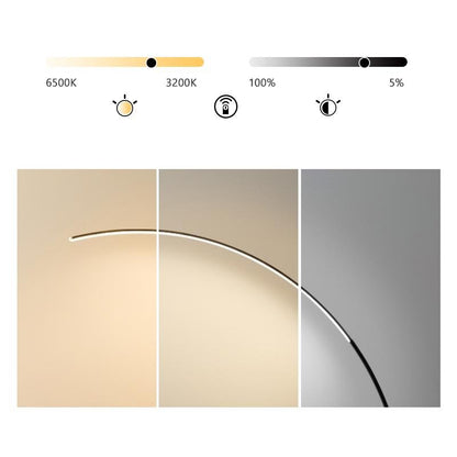 Modern Arc Floor Lamp LED Dimmable Remote Control Shadeless Aluminum Black White Living Room Bedroom 67 Inch