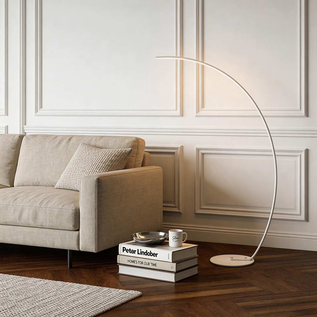 Modern Arc Floor Lamp LED Dimmable Remote Control Shadeless Aluminum Black White Living Room Bedroom 67 Inch
