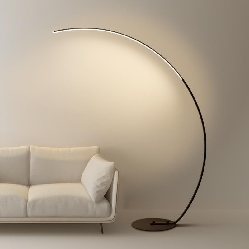 Modern Arc Floor Lamp LED Dimmable Remote Control Shadeless Aluminum Black White Living Room Bedroom 67 Inch