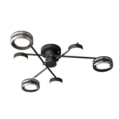 Matte Black Copper Multi-Head Semi-Flush Mount — Nordic Modern Glass Shade 6 8 Light