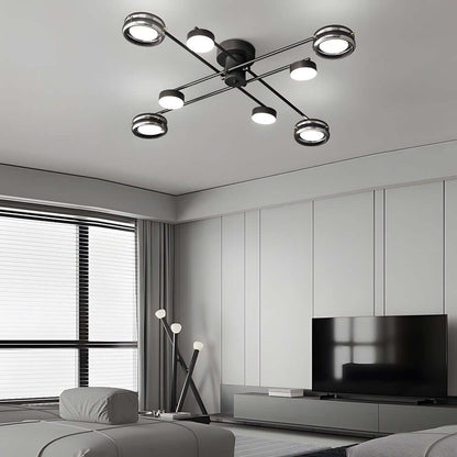 Matte Black Copper Multi-Head Semi-Flush Mount — Nordic Modern Glass Shade 6 8 Light