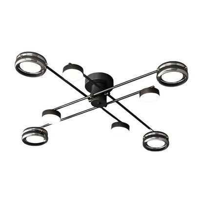 Matte Black Copper Multi-Head Semi-Flush Mount — Nordic Modern Glass Shade 6 8 Light