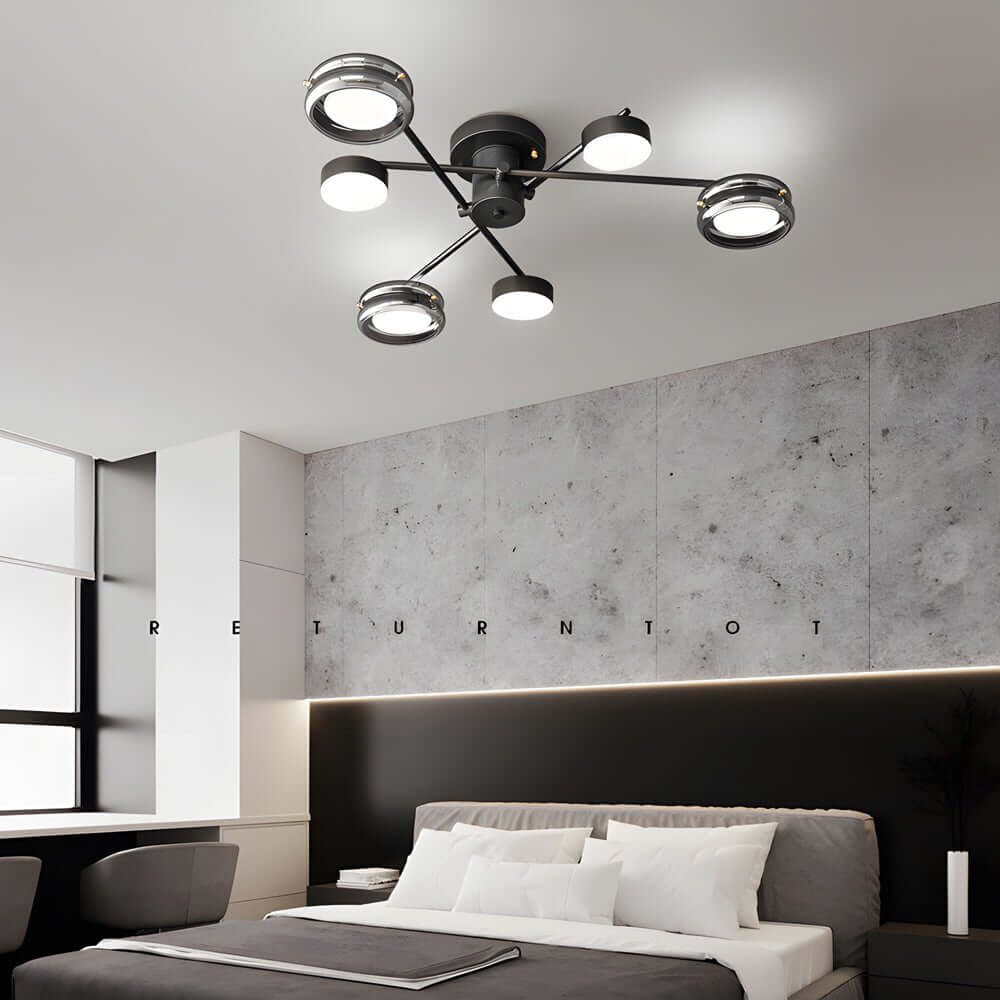 Matte Black Copper Multi-Head Semi-Flush Mount — Nordic Modern Glass Shade 6 8 Light