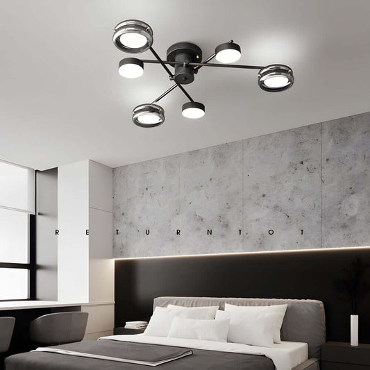 Matte Black Copper Multi-Head Semi-Flush Mount — Nordic Modern Glass Shade 6 8 Light