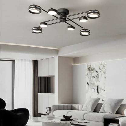 Matte Black Copper Multi-Head Semi-Flush Mount — Nordic Modern Glass Shade 6 8 Light