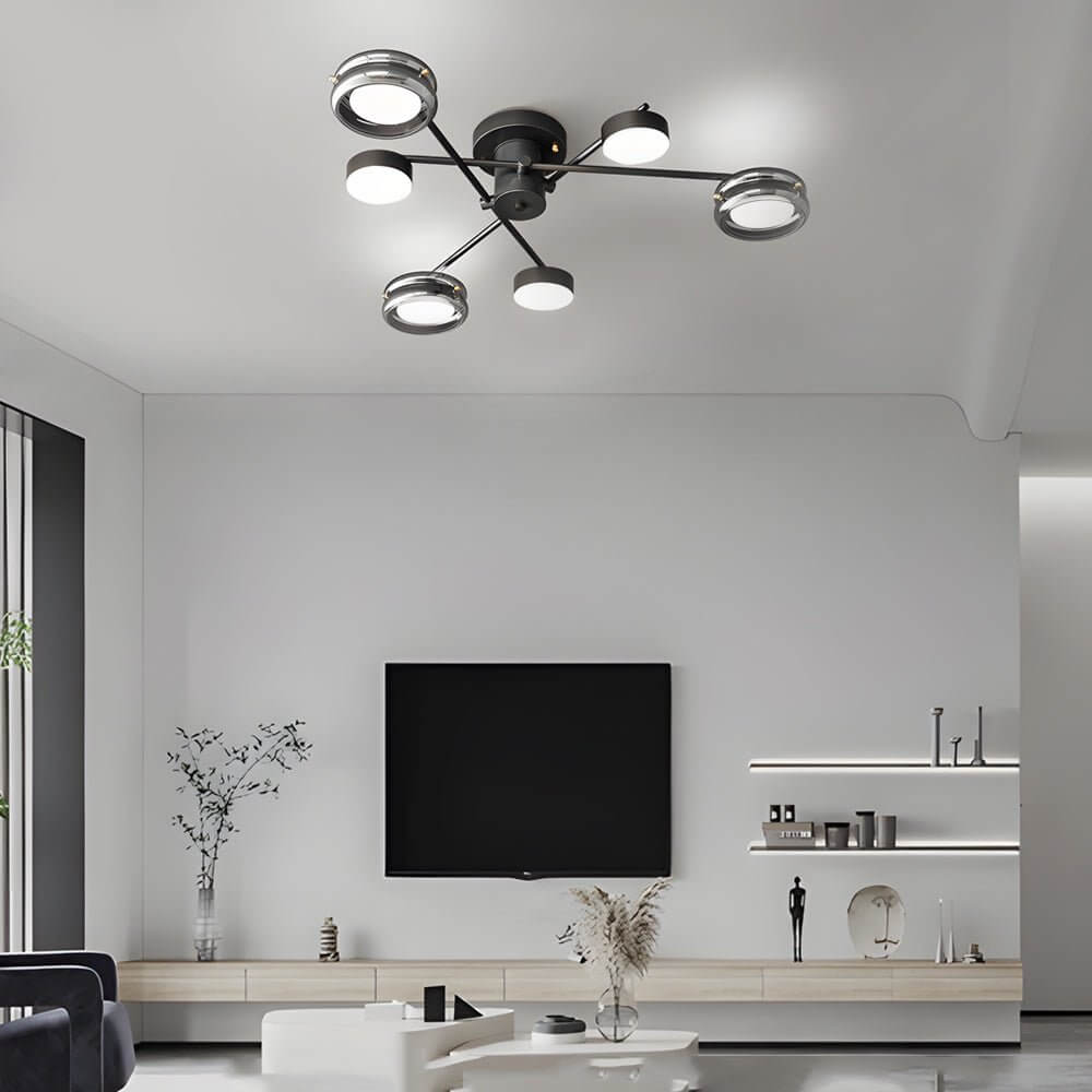 Matte Black Copper Multi-Head Semi-Flush Mount — Nordic Modern Glass Shade 6 8 Light