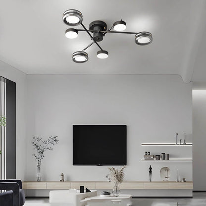 Matte Black Copper Multi-Head Semi-Flush Mount — Nordic Modern Glass Shade 6 8 Light