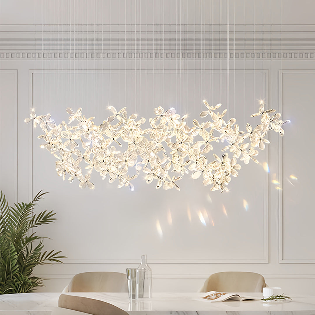 Crystal Chandelier Stainless Steel Chrome Diamond-Cut Crystal Flower Linear Island Italian Modern Luxury LED Tri-Color