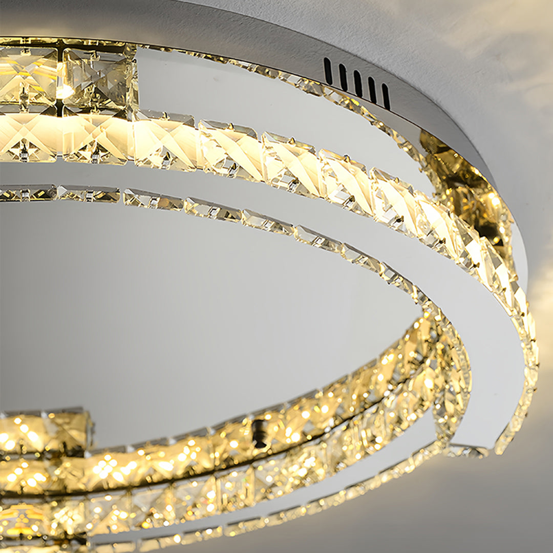 Italian Silver Crystal Flush Mount Round CRI 95 Two Sizes