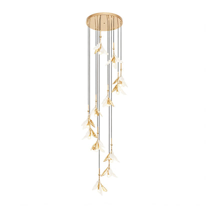 Staircase Chandelier Ceramic Flower Gold Iron E27 Vintage 4-30 Head Warm White