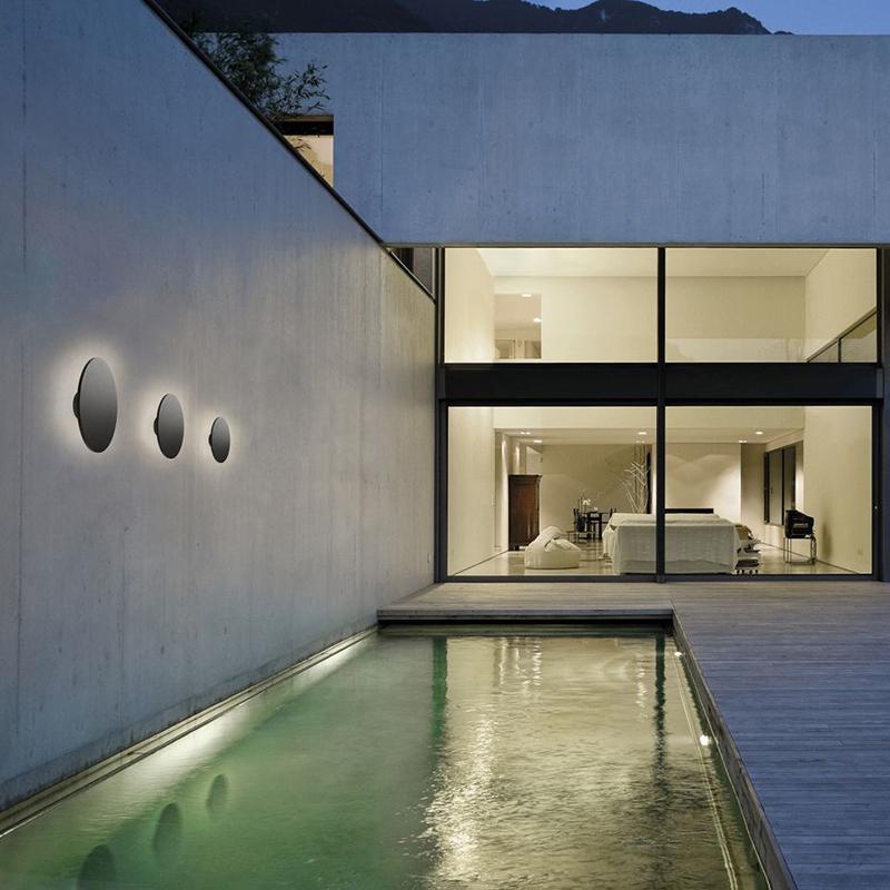 Modern Outdoor Disc Wall Light LED Frosted Round Square Gray Black