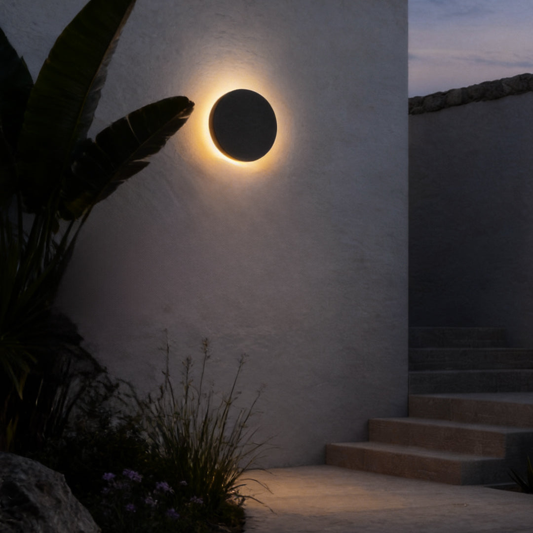 Modern Outdoor Disc Wall Light LED Frosted Round Square Gray Black