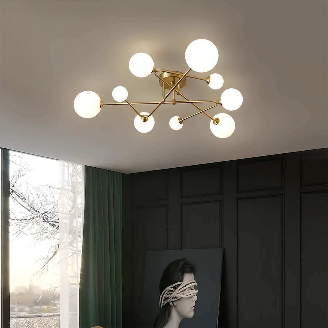 Magic Bean Gold Semi-Flush Mount Nordic Iron E27 Globe 4 6 9 Light