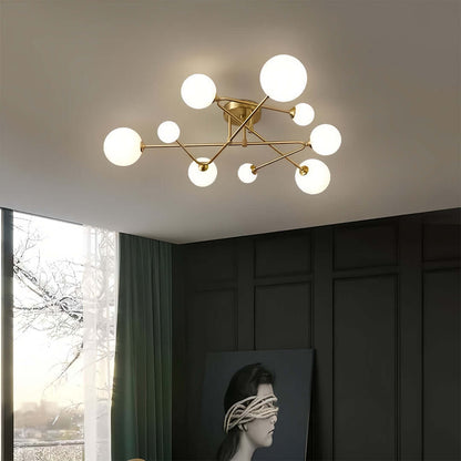 Magic Bean Gold Semi-Flush Mount Nordic Iron E27 Globe 4 6 9 Light