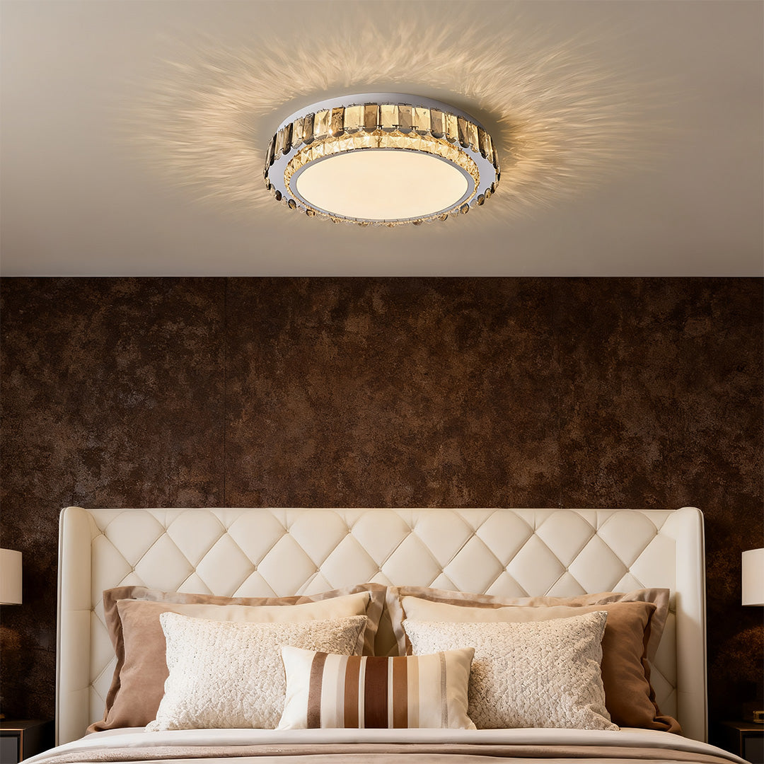 Multi-Layer Stacked Crystal Ring Flush Mount in Chrome Stainless Steel with 3-Step Colour Temperature in Four Sizes