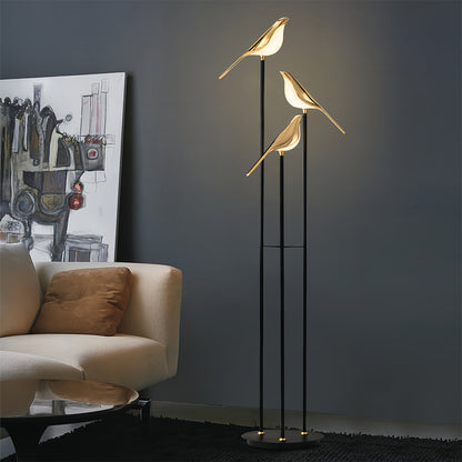 Decorative Floor Lamp 3 Heads Magpie Bird LED Gold Zinc Alloy Acrylic Optical Tube Nordic Artistic 4000K Foot Switch 60 Inch