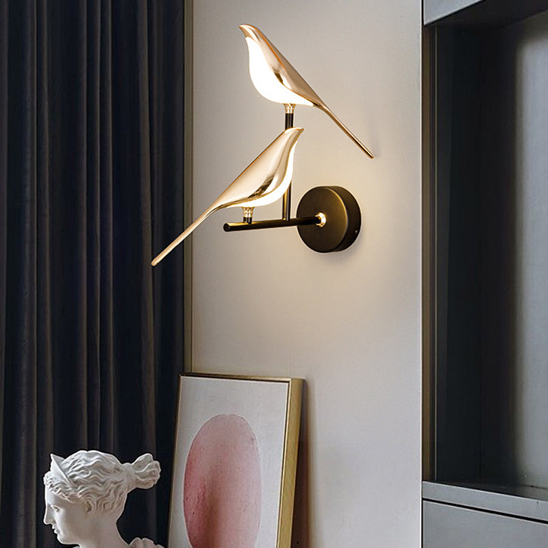 Bird Silhouette Iron Glass LED Wall Sconce Nordic Minimalist 3000K–6000K Dimmable Black Indoor 1 or 2 Bird