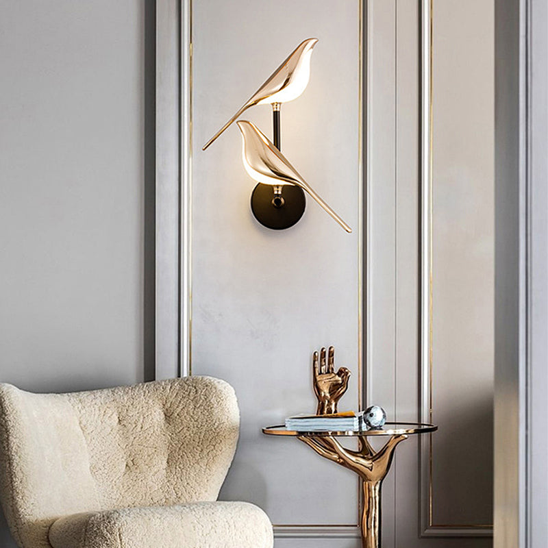 Bird Silhouette Iron Glass LED Wall Sconce Nordic Minimalist 3000K–6000K Dimmable Black Indoor 1 or 2 Bird